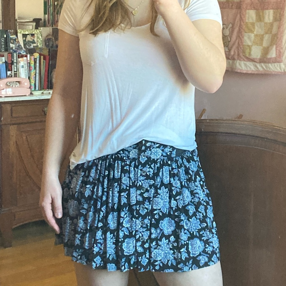 Women’s Floral Blue Skirt with Elastic Waistband